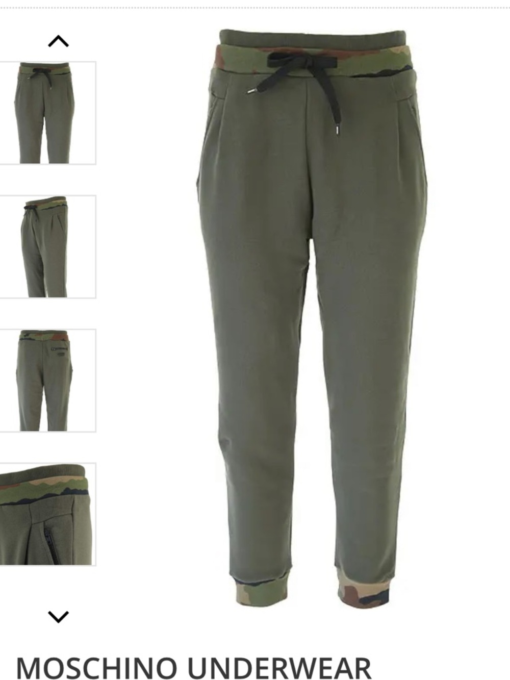 Moschino Olive Green Jogger Pants with Camo Waistband